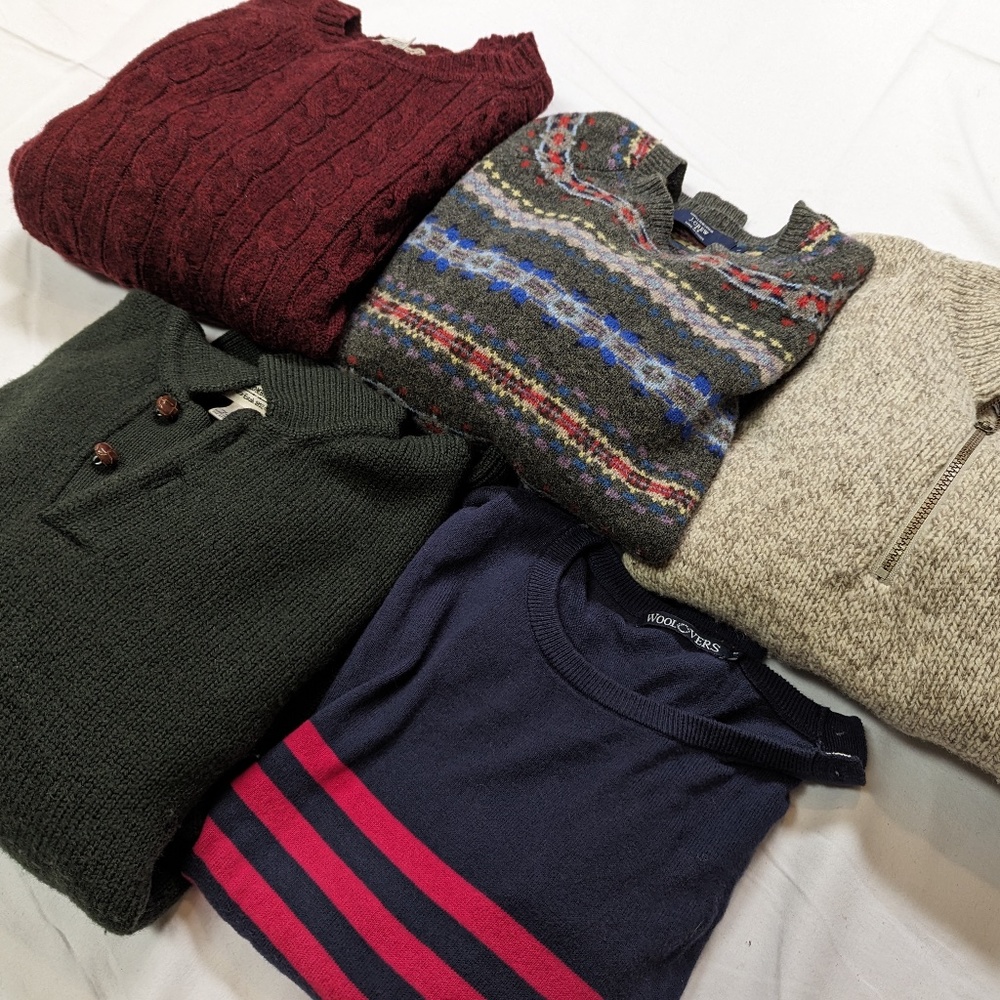 LOT 5 Small Men's Wool Sweaters - J. Crew, L. L. Bean, etc.